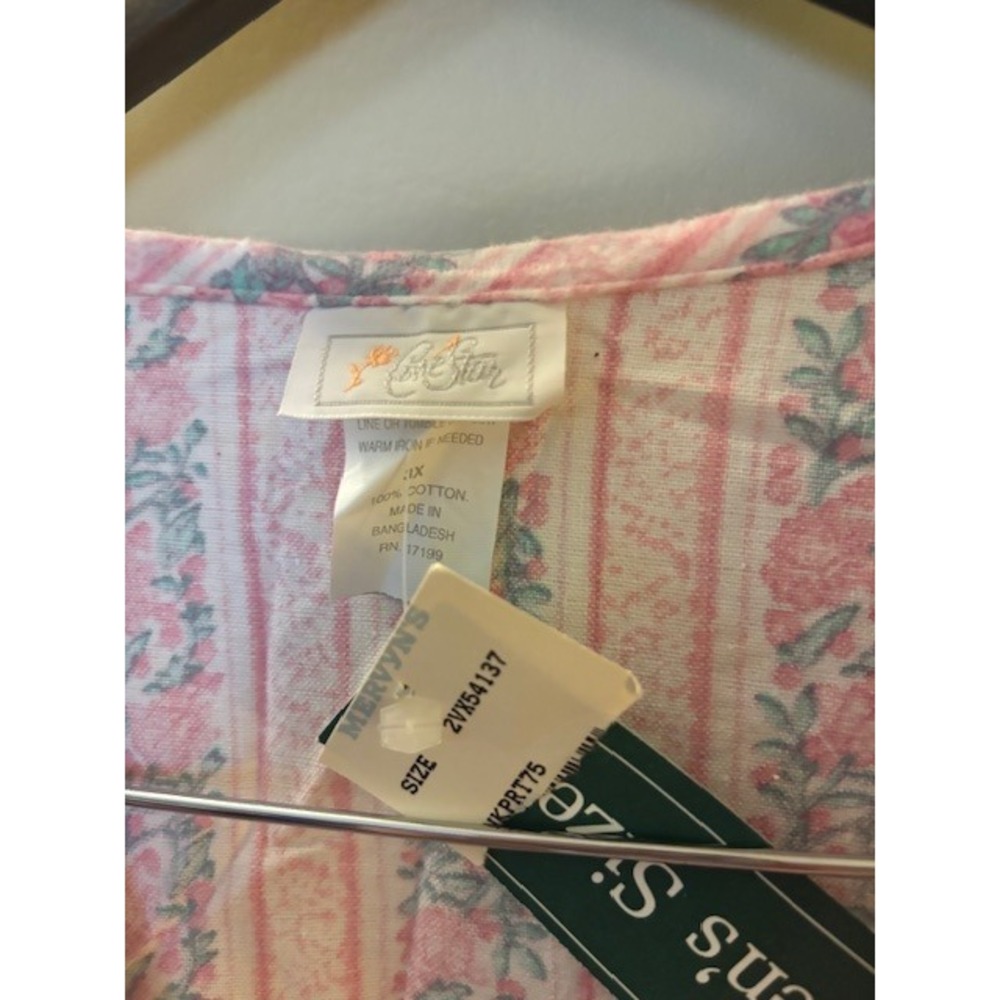 Vintage Mervyn's Floral Cotton Nightgown Pink Lace Trim Button Front 3X NWT - Picture 3 of 10